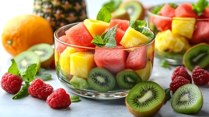 Colorful Fruit Salad with Watermelon and Kiwi Chunks