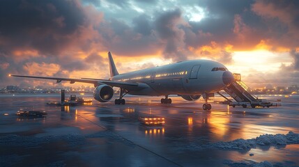 Poster - Futuristic Air Cargo Terminal with Planes Being Loaded for Efficient Logistics