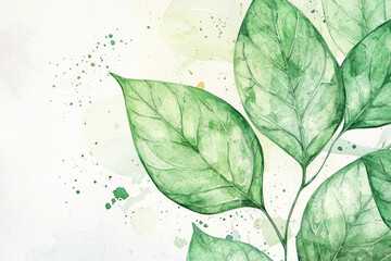 Wall Mural - A watercolor illustration featuring lush green leaves against a soft, abstract background, conveying a sense of nature and tranquility.