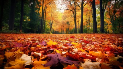 Wall Mural - Fallen Autumn Leaves in a Woodland Path