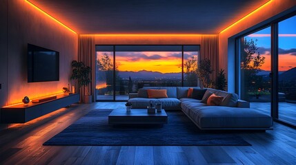Aufkleber - Smart Home IoT Sensors Control Automated Lighting in Modern Minimalist Interior