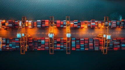 Leinwandbilder - Aerial View of Bustling Shipping Port with Towering Containers and Busy Logistics