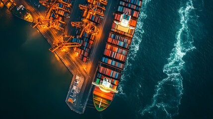 Leinwandbilder - Aerial View of Bustling Shipping Port with Towering Cargo Containers