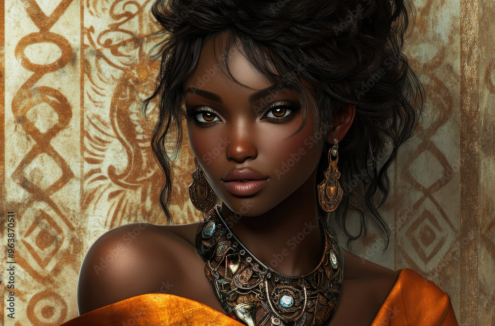 Beautiful African woman with brown skin, wearing a traditional Zulu ...