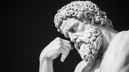 Wall Mural - Thoughtful Ancient Greek Statue Black and White