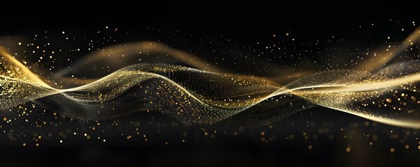 Abstract Wave of Golden Particles on Black Background