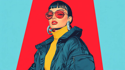 Stylish woman in a blue jacket and sunglasses.