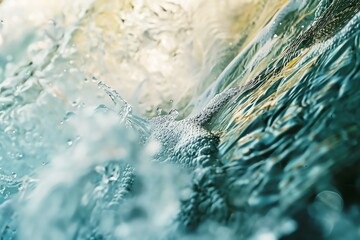 Captivating close-up of water swirling and bubbling, showcasing its unique texture and vibrant colors, perfect for nature themes.