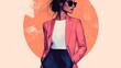© Elnare - Fashion illustration of a woman in a pink blazer and sunglasses.