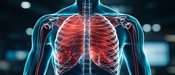 detailed anatomical illustration of human lungs, showcasing structure and function in a vibrant, hig