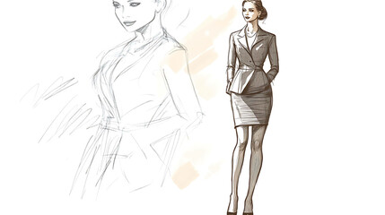 Sketch of a woman in a business suit.