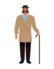 Poster - orthodox jewish man with walk cane