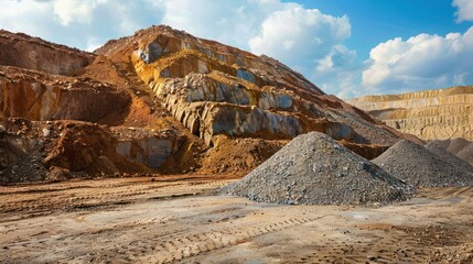 Rare Earth Minerals Stacks of Processed Materials from Mining Operations. Concept Mining Operations, Rare Earth Minerals, Processed Materials, Stacks, Industry 