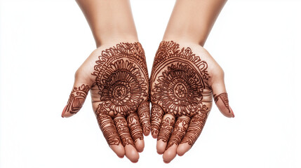 Hands displaying intricate henna artwork, adorned with elaborate designs, created to enhance beauty during cultural celebrations and rituals