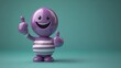© Natalia - 3d funny cartoon character spiral han3d in violet sleeve with white stripes thumb up like gesture clip art isolate3d on green backgroun3d best choice metaphor recommendation concept