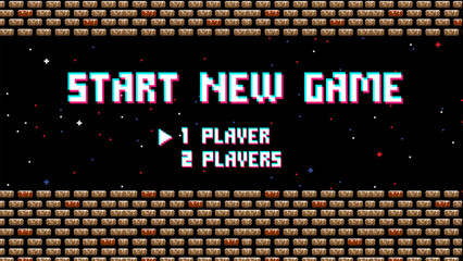 Poster - pixel art phrase New game and start. Retro game interface	