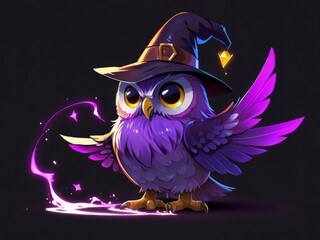 Magical Owl in a Top Hat with Glowing Wings