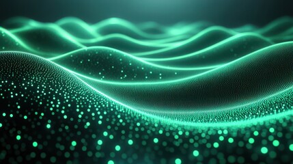 Canvas Print - 3d looping vertical of glowing green neon wavy lines an3d lights