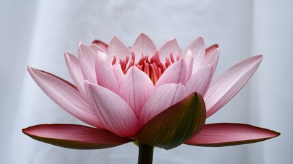 Beautiful pink water lily, fully bloomed and isolated on a clean white backdrop