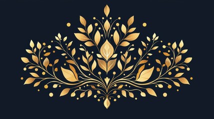 Sticker - Gold Floral Ornament on Black Background