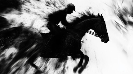 Wall Mural - horse rider black and white abstract art