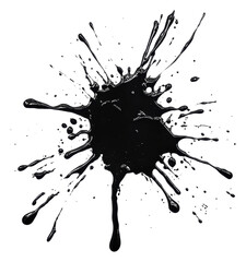 Black paint splatter on a white background, cut out - stock png.