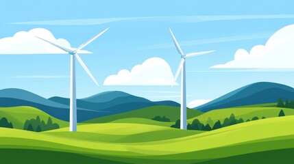 discover the power of wind energy with this vibrant d illustration showcasing wind turbines in an ec