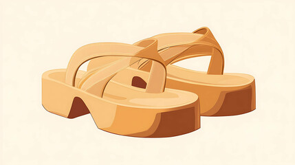 Wall Mural - Illustration of a pair of beige platform sandals.