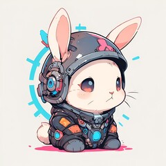 Sticker - Cute Bunny with Futuristic Gear