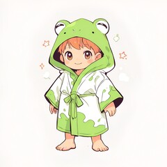 Cute Little Froggy Boy in Bathrobe