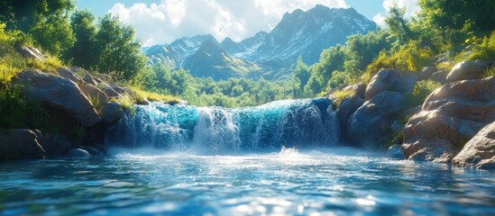 Canvas Print - Serene Waterfall in Mountainous Landscape