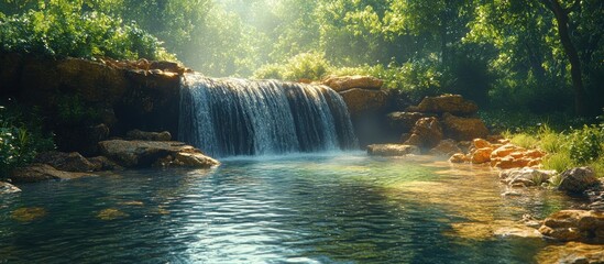 Canvas Print - Serene Waterfall in Lush Forest