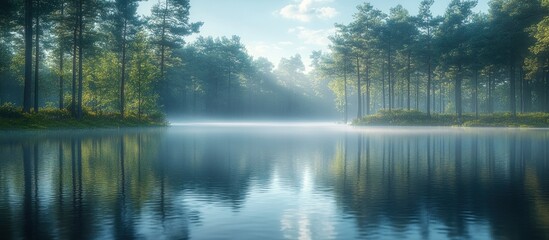 Poster - Misty Morning Lake in the Woods