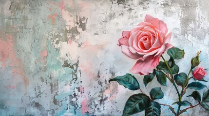 Canvas Print - Pink Rose Blooms on the Wall