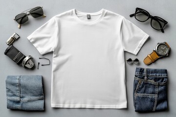 Realistic white Tshirt Flat Lay Mockup created with Generative AI