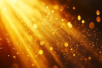 golden sunbeam sunlight beam sunshine sunset bright. Isolated yellow light rays animation. Shine or sun effect on black screen background. Glitter, shiny, bright, flare. orange sunrays, bokeh , ai