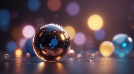 Wall Mural - glossy spheres against bokeh background, Metallic orbs. Modern trendy design