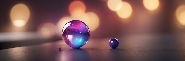 Wall Mural - glossy sphere against bokeh background, Glass orb. Modern trendy design