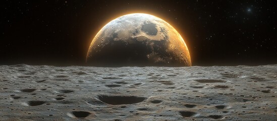A Majestic Moon Rise Over Cratered Landscape