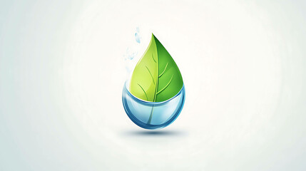 Abstract green leaf in a water droplet with bubbles, eco-friendly concept.