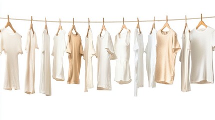 Canvas Print - White and Beige T Shirts Hanging on a Clothesline