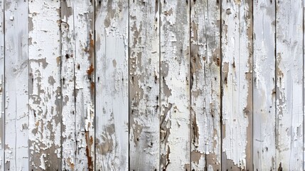 Poster - Weathered wooden wall with distressed white paint texture