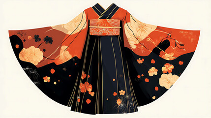 A beautiful and ornate Japanese kimono with a floral print.