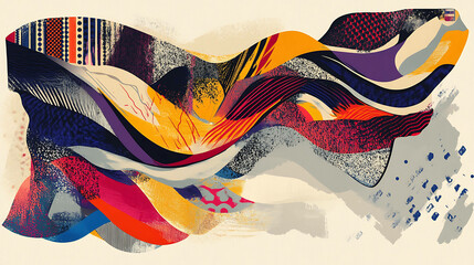 Abstract art featuring a colorful, patterned, flowing design.