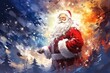 © Acronym - Magical Christmas background with Santa Claus. Fairytale abstract watercolor illustration style. Holiday celebration concept.