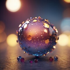 Wall Mural - glossy sphere against bokeh background, Glass orb. Modern trendy design