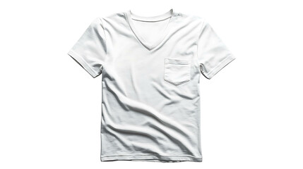 Wall Mural - A white v-neck t-shirt with a pocket on the left side.