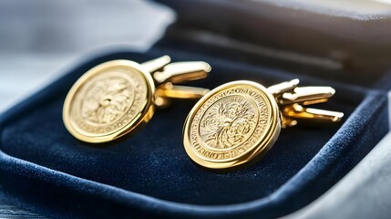 Gold Cufflinks in Velvet Box, Luxury Accessory