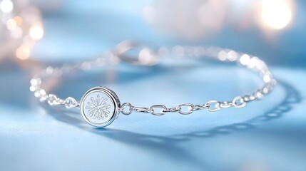 Poster - Silver Bracelet with Snowflake Charm on Blue Background