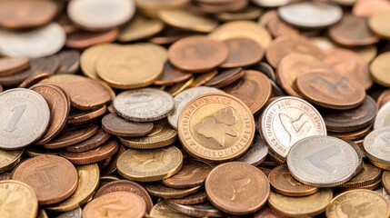 Wall Mural - Pile of Coins Close up  Metal Currency  Euro Cents  Financial Background  Money Saving Concept